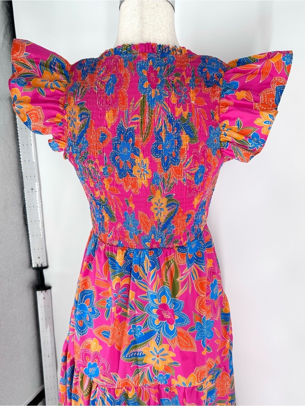 Sugarlips Floral Smocked Bodice Tiered Ruffle Midi Dress Medium - Picture 11 of 13